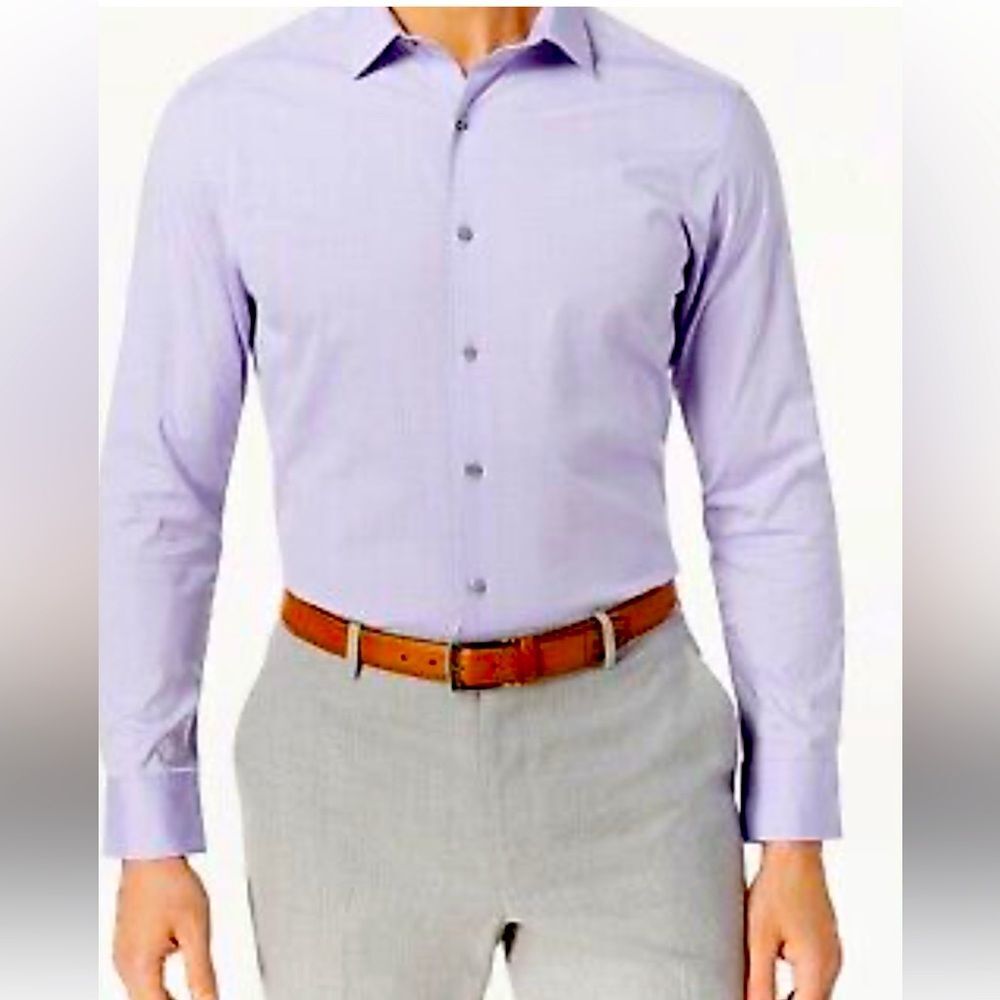 Alfani Men Shirt Slim-Fit Stretch Purple Lilac Size 16-16.5 34-35 Work Formal